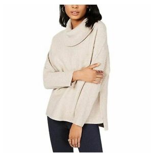 Cream high low step-hem cowl neck sweater
